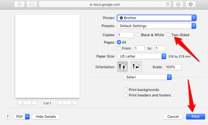 how to print double sided on mac google-docs