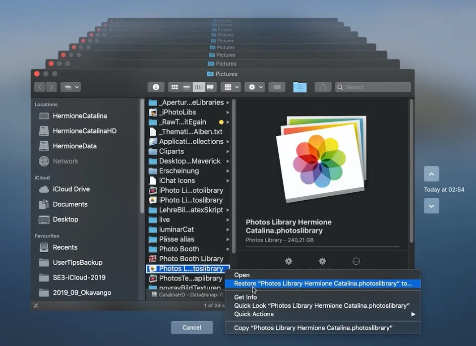 How to restore Photo library from Time Machine backup?